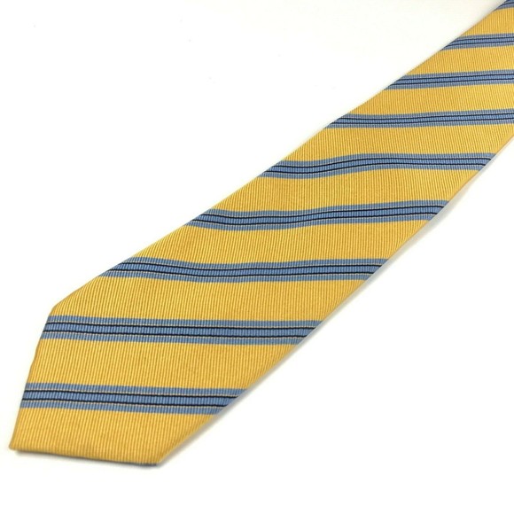 ANDREW'S TIES Collection Men's 100% Silk Designer Striped Yellow Blue Necktie - Picture 7 of 11